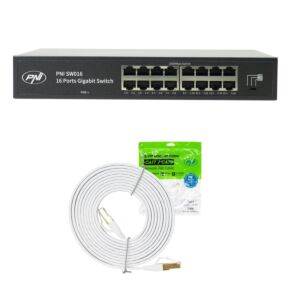 PNI SW016 Switch Package, 16 x 10/100/1000 Mbps, gigabitová kovová skříň a 3M CAT8 patch PNI U8030W