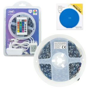 Balíček LED pásků PNI 5050RGB obsahuje 300 LED, RGB, stmívatelné, světla, 5 metrů, IP20 a Sticky Pad Blue
