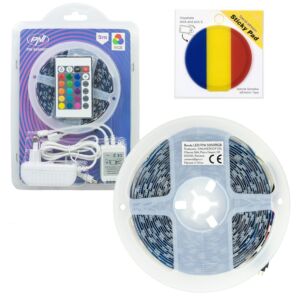 LED pásek PNI 5050RGB, 300 LED diod, RGB, stmívatelné, světelné efekty, 5 metrů, IP20 a samolepicí podložka, součástí balení