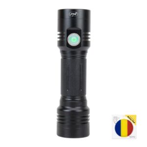Součástí je balení hliníkové svítilny PNI Adventure F200 s dvojitou LED diodou, baterie 4000mAh a lepící podložka s vlajkou