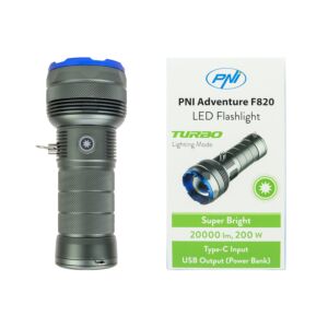 Svítilna PNI Adventure F820 200 W, 3 úrovně svícení plus Turbo, 20 000 lumenů, až 350 m, baterie 2600 mAh, I