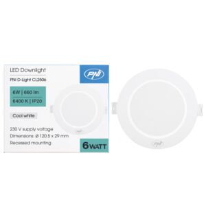 LED reflektor PNI D-Light CL2506 6W, vestavný, kulatý, 120,5*28,4mm, 6400K, napájení 230V, 660 lm, bílý