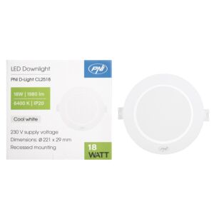 LED reflektor PNI D-Light CL2518 18W, vestavný, kulatý, 220,7*28,9mm, 6400K, napájení 230V, 1980 lm, bílý