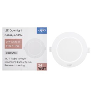LED reflektor PNI D-Light CL2524 24W, vestavný, kulatý, 296*29,1mm, 6400K, napájení 230V, 2640 lm, bílý