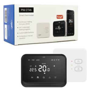 Chytrý termostat PNI CT45 bezdrátový, s WiFi, ovládáním internetu, pro teplárny, TuyaSmart APP