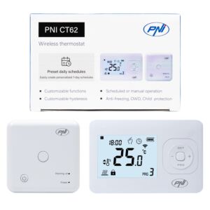Bezdrátový termostat PNI CT62 pro topné systémy, podsvícený displej, denní programy