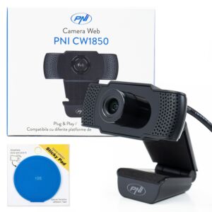 Webová kamera PNI CW1850 Full HD 1080P 2MP, USB, připínací a modrá lepící podložka v balení