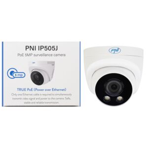 Video monitorovací kamera PNI IP505J POE, 5MP, dome, 2,8 mm, pro venkovní použití, bílá