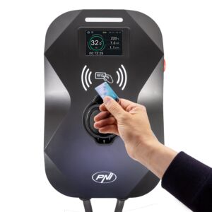 Nabíjecí stanice PNI KW22, 32 A, 22 kW, pro elektromobily, 85 V - 415 V, třífázová, kabel typu 2 a 7kolíkový konektor.