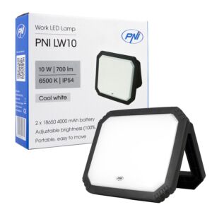 PNI LW10 10W LED pracovní světlo, přenosné, dobíjecí, bateriové 2 x 18650 4000mAh, 6500K, IP54, 700 lm, 2 úrovně
