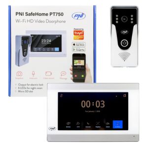 Chytrý video interkom PNI SafeHome PT750 WiFi HD, P2P, vnitřní monitor, specializovaná aplikace Tuya Smart, integrace do