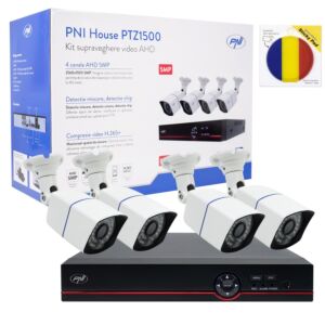 PNI House PTZ1500 5MP DVR video dohledová sada – 4 kamery a balíček s lepící podložkou