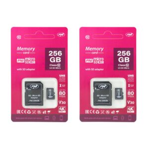 Dvoudílný balíček paměti PNI 256GB MicroSD s adaptérem Class 10 SD, 80 Mb/s, V30