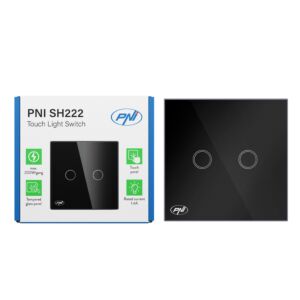 PNI SH222 skleněný dvojitý dotykový spínač, černý s LED indikátorem, 10A, 2X200W