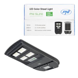 PNI SL210 6.5W pouliční lampa s vestavěným solárním panelem 10W, 6500K, 1000lm, 2 x vestavěná baterie 10Ah,