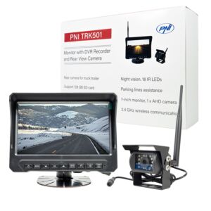 Bezdrátová couvací kamera a LCD monitor PNI TRK501 s funkcí DVR, slotem pro micro SD kartu, IR LED diodami, pro nákladní automobily