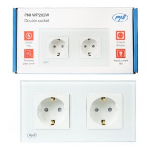 PNI WP202W vestavná dvouzásuvka, se skleněným rámem, 16A, 2X3000W, 230V, bílá