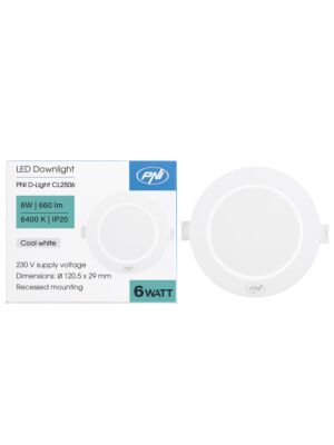 LED reflektor PNI D-Light CL2506 6W, vestavný, kulatý, 120,5*28,4mm, 6400K, napájení 230V, 660 lm, bílý