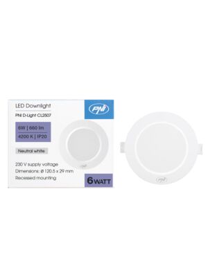 LED reflektor PNI D-Light CL2507 6W, vestavný, kulatý, 120,5*28,4mm, 4200K, napájení 230V, 660 lm, bílý