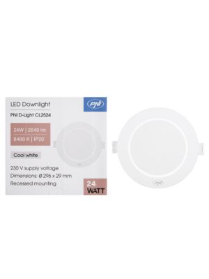 LED reflektor PNI D-Light CL2524 24W, vestavný, kulatý, 296*29,1mm, 6400K, napájení 230V, 2640 lm, bílý