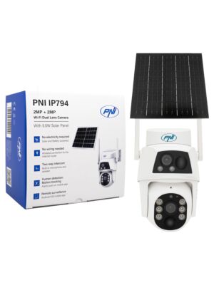 PNI IP794 video monitorovací kamera s Wi-Fi, PTZ, duální objektiv 2MP + 2MP, 5,5W solární panel, 8000mAh bloková baterie