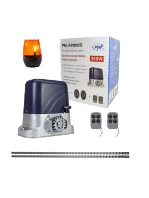 Sada pro automatizaci brány PNI AP800D obsahuje 4m motorový stojan, fotobuňky, dálkové ovládání, lampu, 230V vývoj 1100 N a 8
