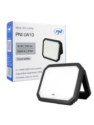 PNI LW10 10W LED pracovní světlo, přenosné, dobíjecí, bateriové 2 x 18650 4000mAh, 6500K, IP54, 700 lm, 2 úrovně