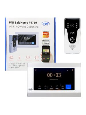 Chytrý video interkom PNI SafeHome PT750 WiFi HD, P2P, vnitřní monitor, specializovaná aplikace Tuya Smart, integrace do