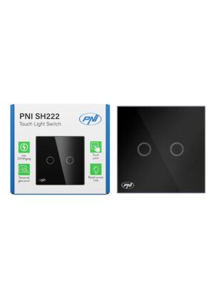 PNI SH222 skleněný dvojitý dotykový spínač, černý s LED indikátorem, 10A, 2X200W
