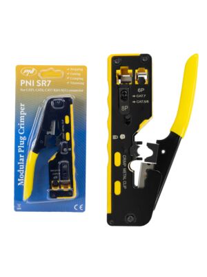 PNI SR7 kleště, pro stříhání a odizolování kabelů a krimpování zástrček RJ12, RJ45 CAT5, CAT6, CAT7, žluté