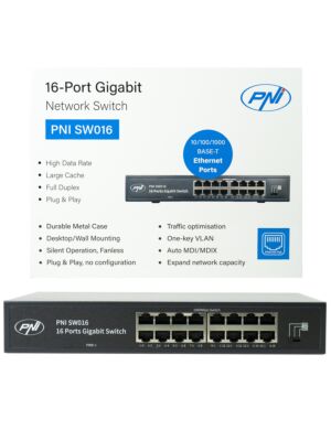 Switch PNI SW016, 16 x 10/100/1000 Mbps, Gigabit, kovové pouzdro