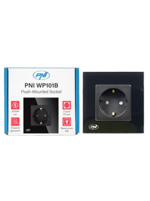 Jednoduchá vestavná zásuvka PNI WP101B, se skleněným rámem, 16A, 3700W, 230V, černá