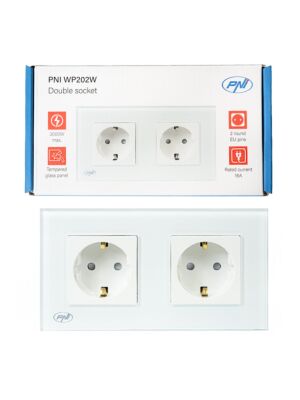 PNI WP202W vestavná dvouzásuvka, se skleněným rámem, 16A, 2X3000W, 230V, bílá